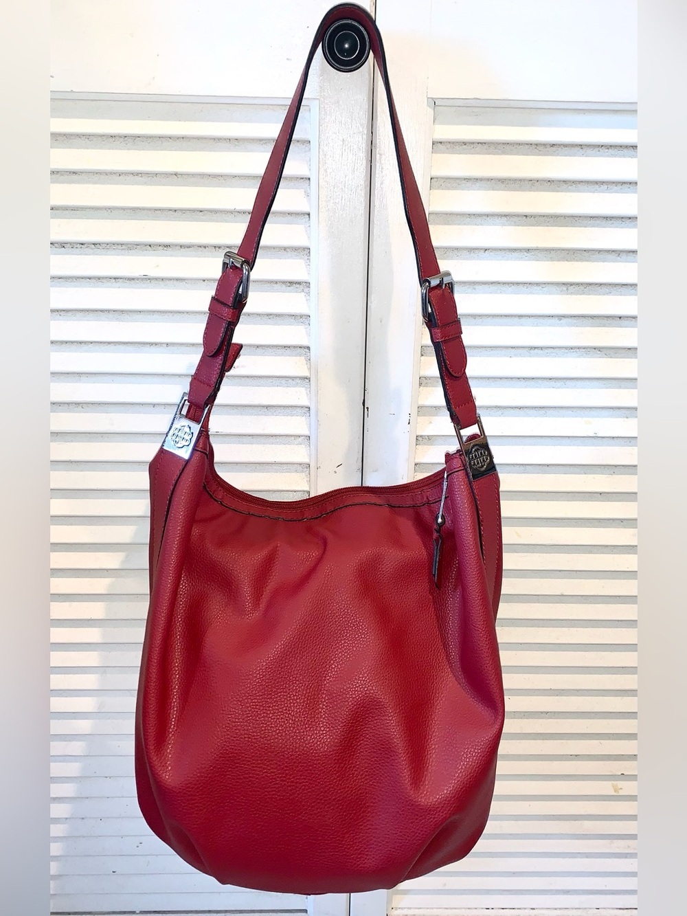 Dana Buchman Cherry red Large Vegan Leather hobo purse with zebra interior